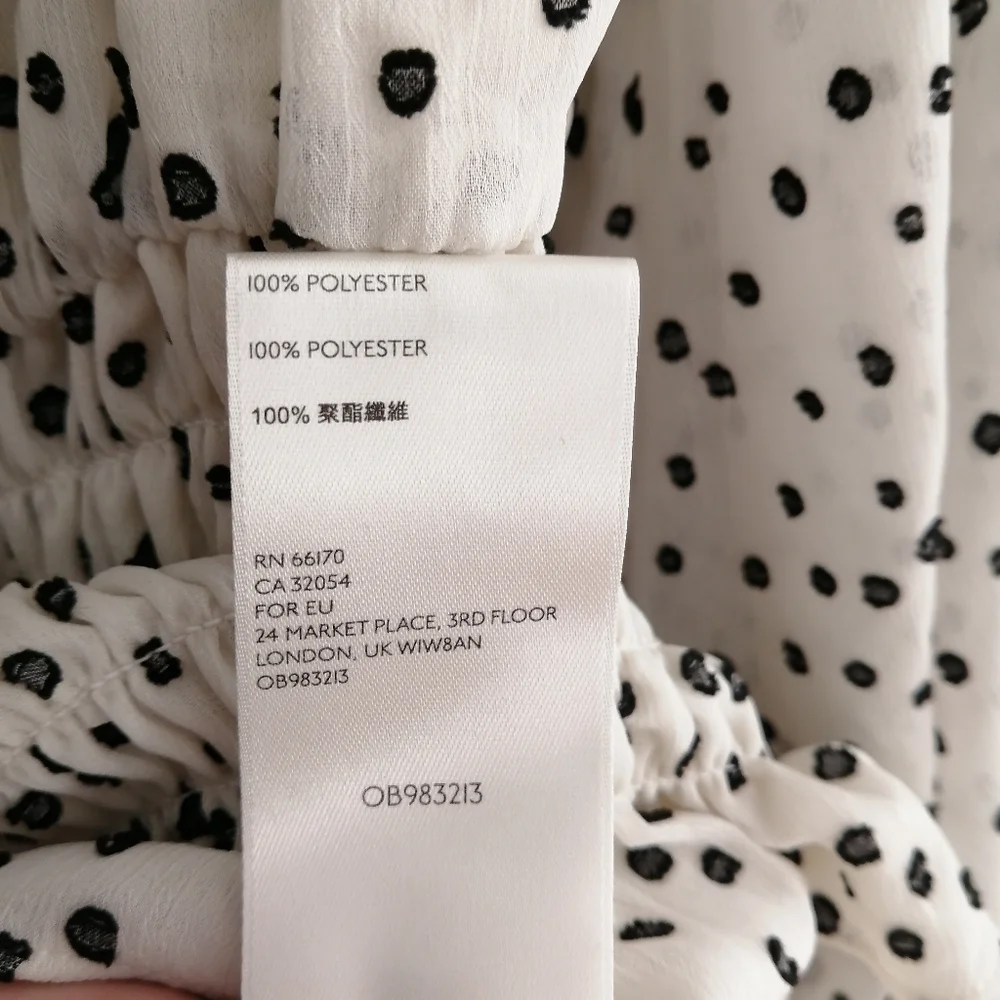 By Anthropologie Lucia Off the Shoulder Smocked Blouse White Polka Dot Large - Picture 13 of 16